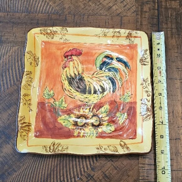 Scalloped Edge Dinner Plate Dish Sunflowers Fall Autumn Orange Rooster - Picture 1 of 3
